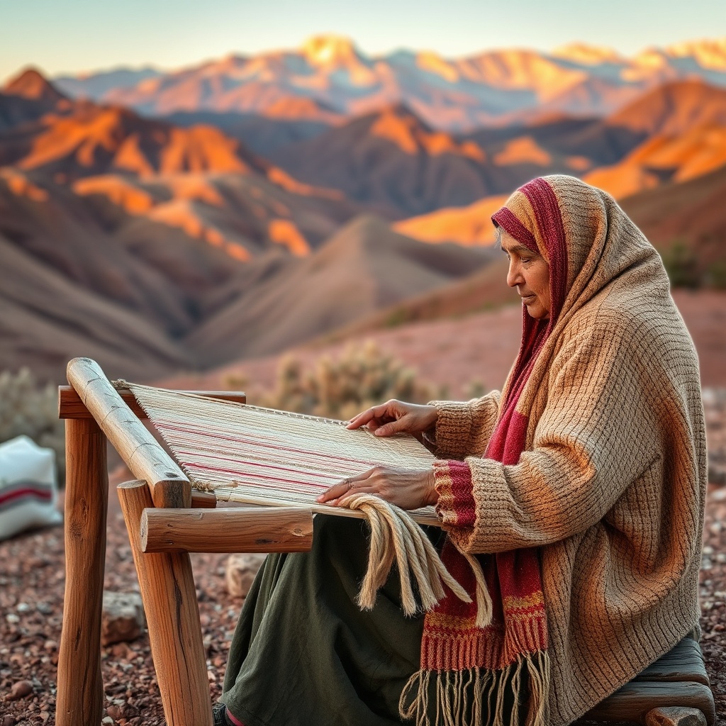 Moroccan blanket guide featuring Berber artisan weaving an authentic hand‑knotted wool blanket, highlighting the traditional technique and natural fibers behind genuine Moroccan blankets.