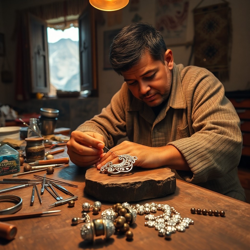 Discover the rich history of Berber crafts in Morocco with a close‑up of an Atlas artisan crafting intricate silver filigree jewelry, reflecting centuries‑old metalworking traditions.