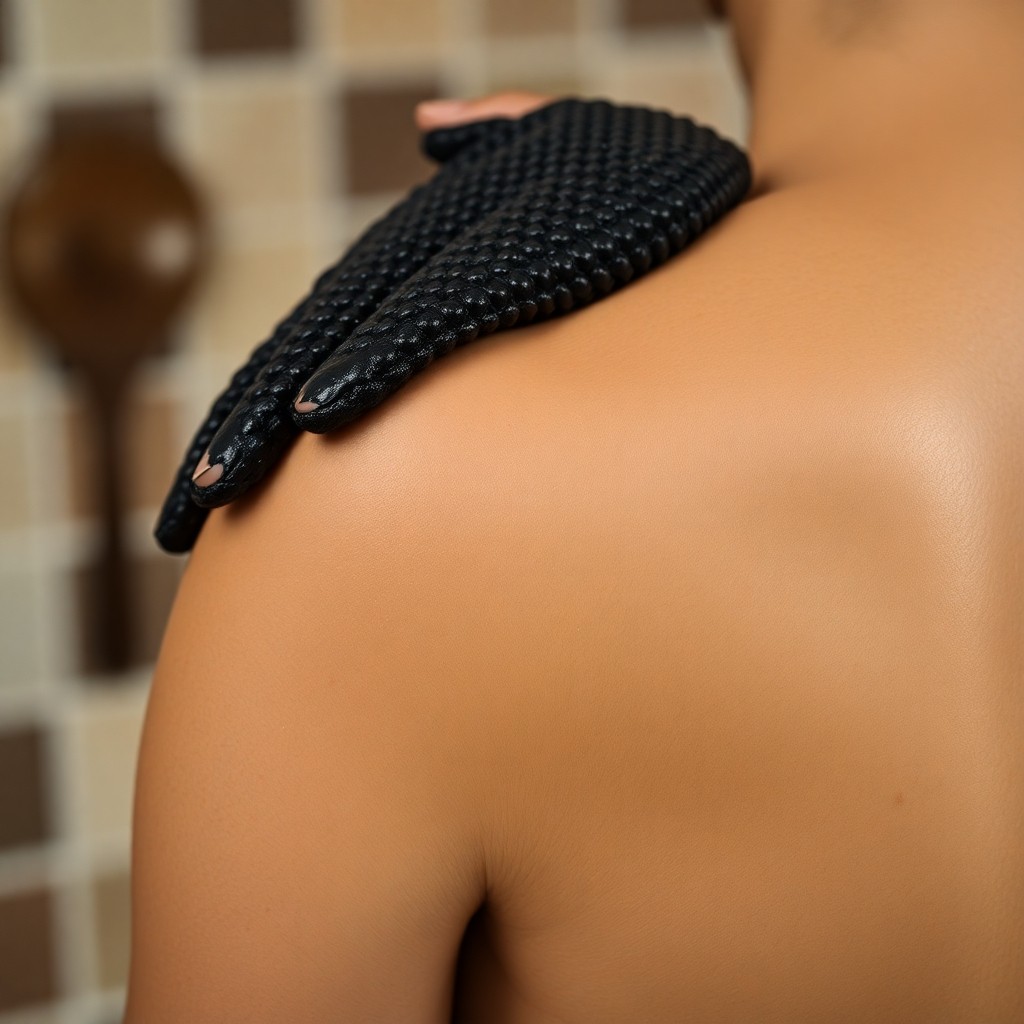 Close up of hands applying black soap exfoliation during the Moroccan hammam ritual spa treatment.