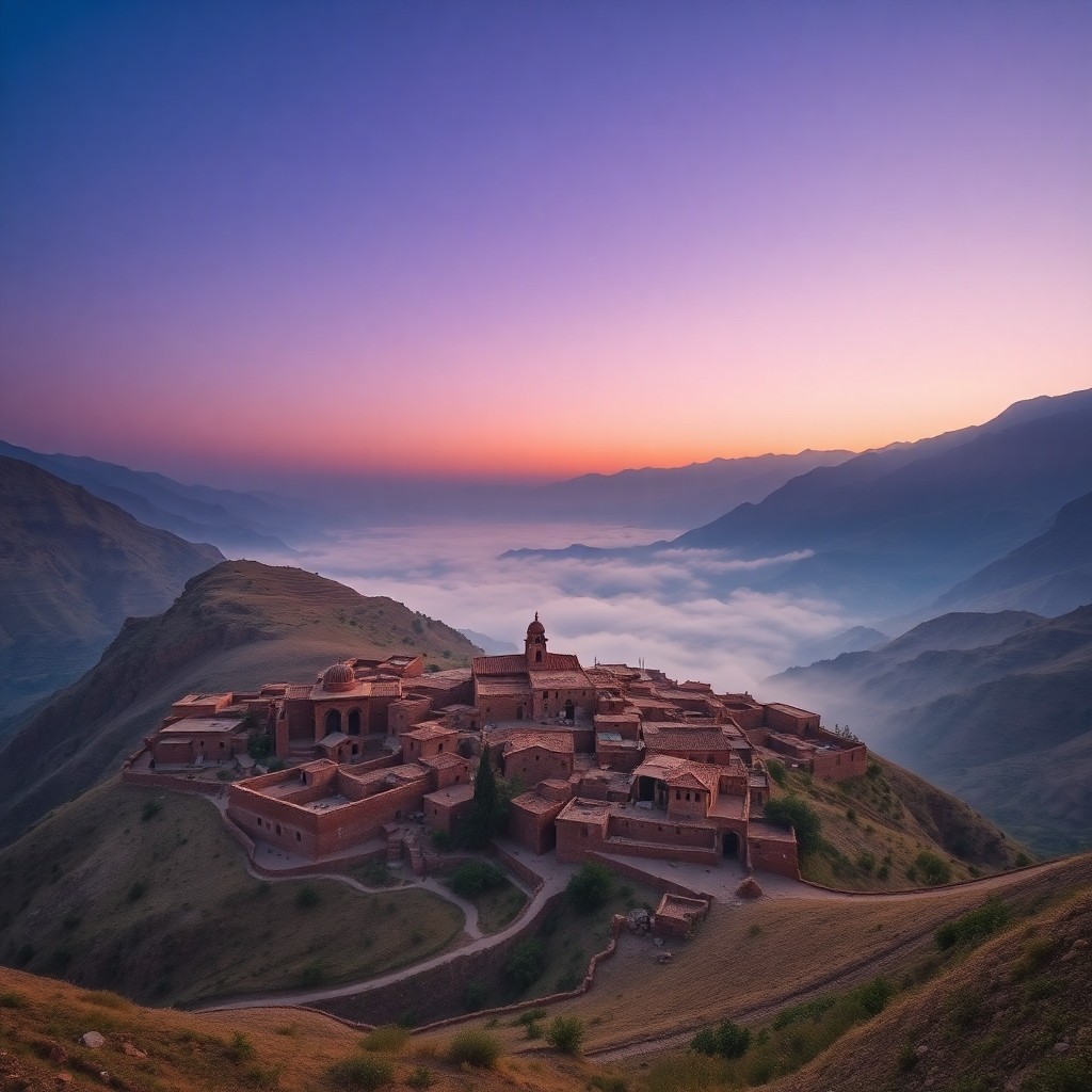Traditional Amazigh Berber village in ourika valley high atlas mountains morocco at dawn